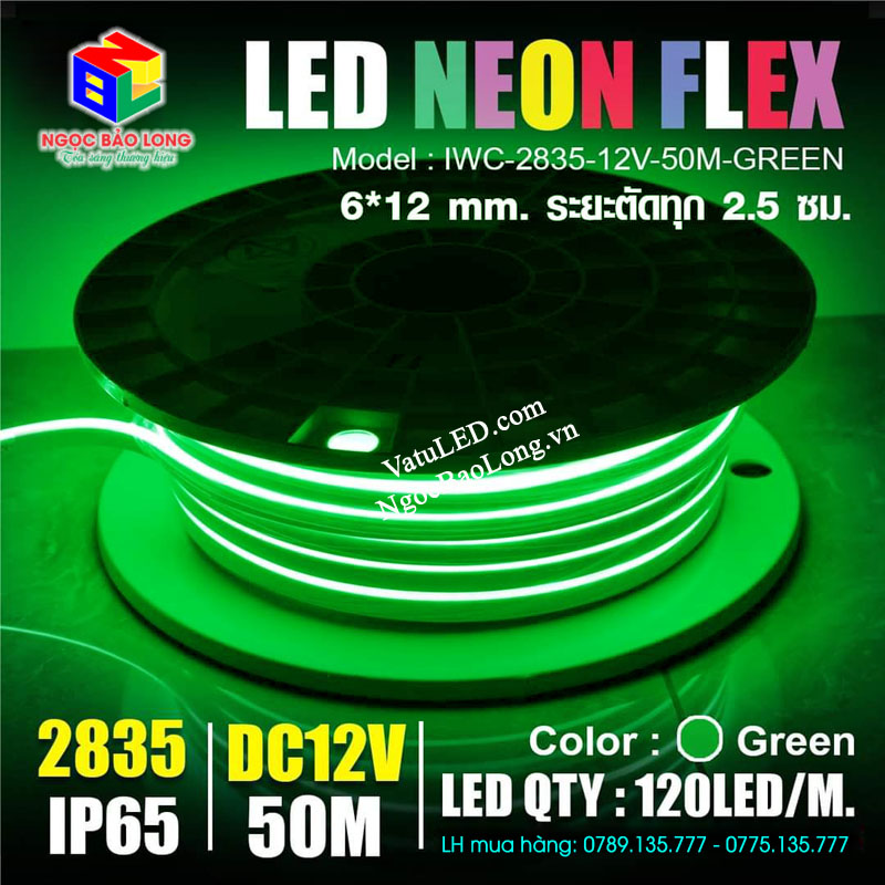 LED neon 12v cuộn 50m màu xanh lá